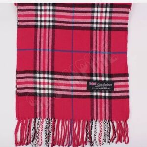 100% CASHMERE Scarf Hot Pink tartan Plaid Design Soft MADE IN SCOTLAND New